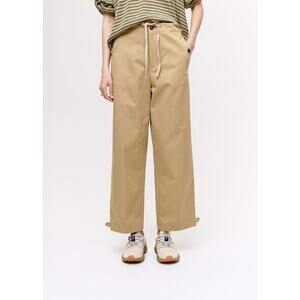 TELA Camel Gabardine Wide Leg High Rise Trousers Drawstring Waistband XS